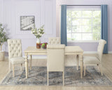 Dining Set With Turned Leg Table Tufted Chairs Beige Brown - Furniture Home Direct