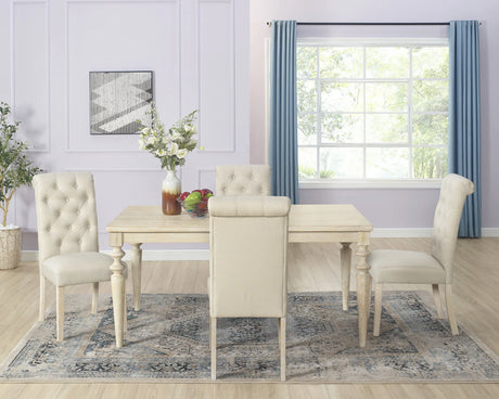 Dining Set With Turned Leg Table Tufted Chairs Beige Brown - Furniture Home Direct