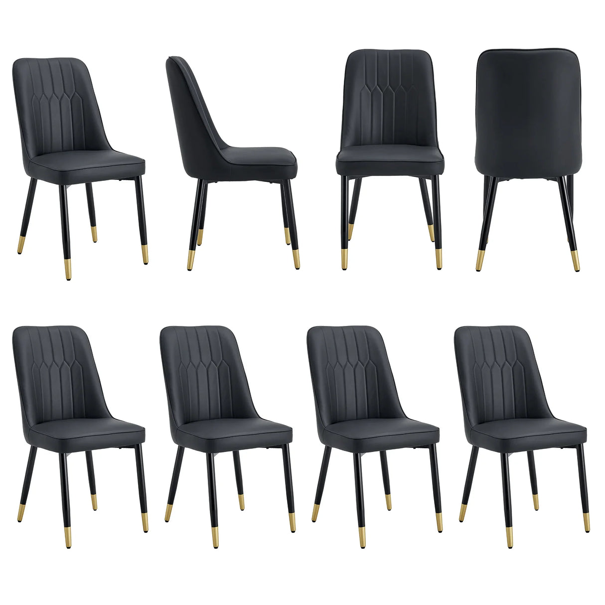 Dining Chairs Modern Set of 8 Upholstered PU Leather Black - Furniture Home Direct