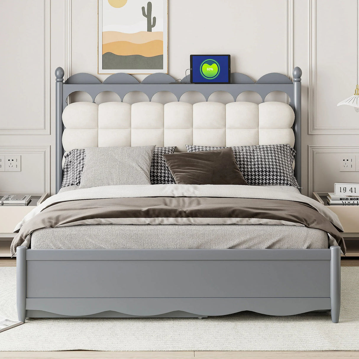 Storage Platform Bed, With 2 Big Drawers, Trundle, One Set Of Sockets & USB Ports - Furniture Home Direct