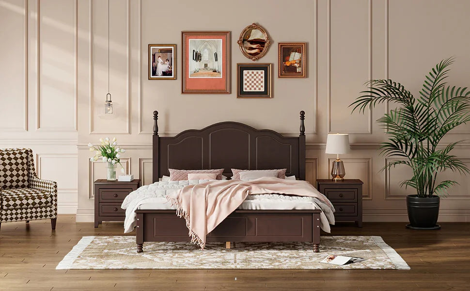 Platform Bed Queen Size With Slat Support Dark Walnut - Furniture Home Direct