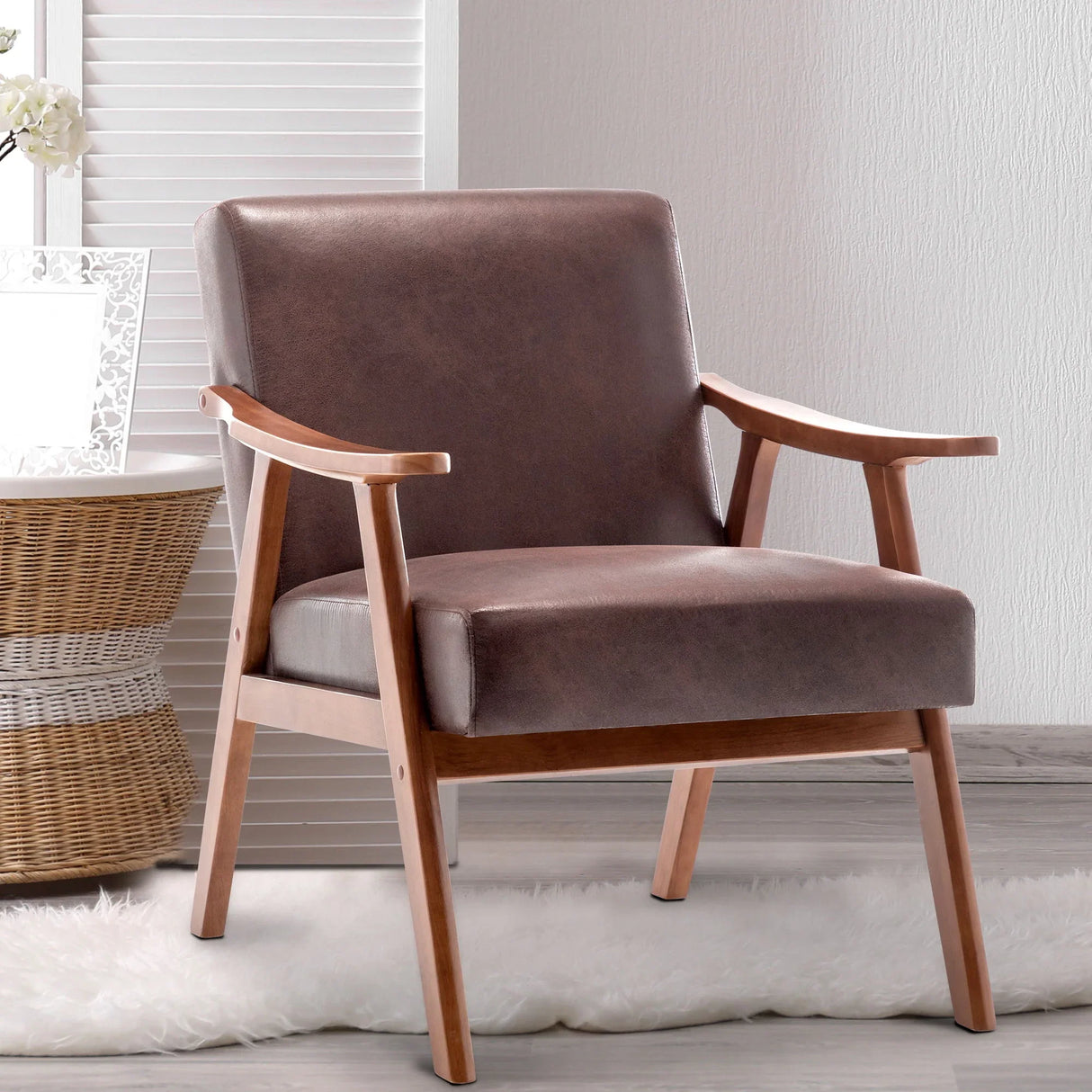 Mid Century Modern Accent Chair With Solid Wood Frame And Extra Thick Backrest - Furniture Home Direct