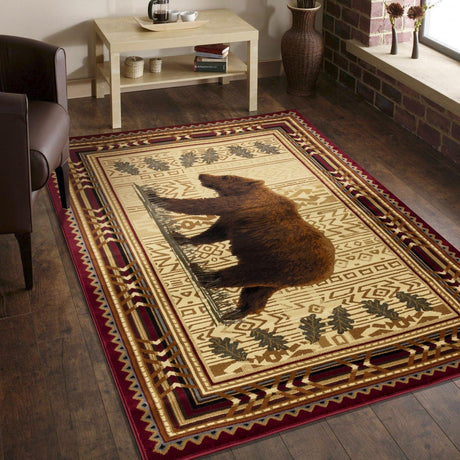 Nature's Nest - 5'3" X 7'3" Lodge Area Rug - Multi, Red - Furniture Home Direct