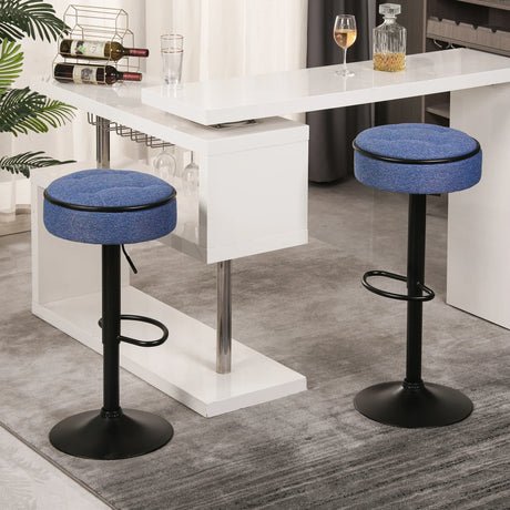 Counter Stool Set Round Upholstered Bar Stools Kitchen Blue - Furniture Home Direct