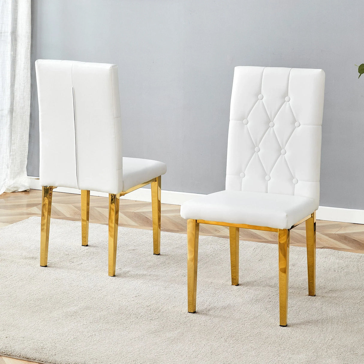 Vintage Style Armless Dining Chairs Set With Grid And Buckle Design - Furniture Home Direct