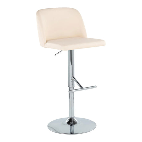 Toriano - Contemporary Adjustable Barstool With Swivel With Straight T Footrest (Set of 2) - Cream / Chrome - Furniture Home Direct