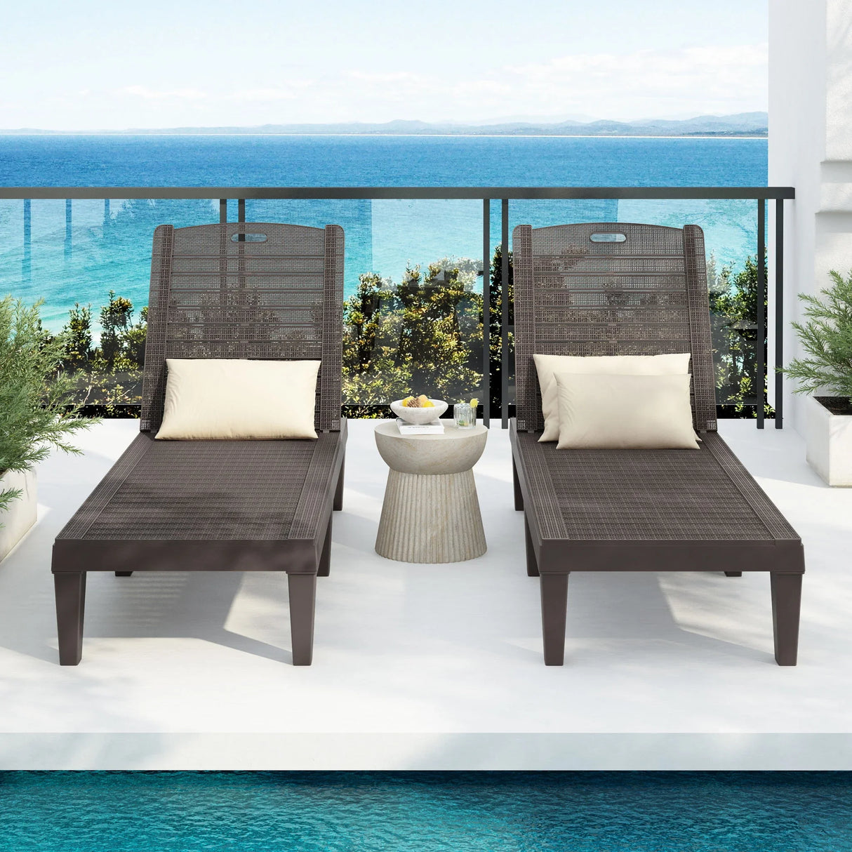 2 Piece Outdoor Chaise Lounges With Adjustable Backrest - Furniture Home Direct