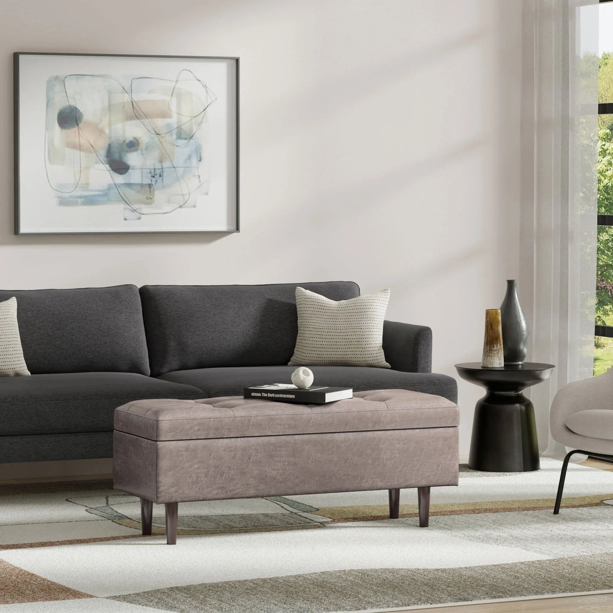 Shay - Large Square Coffee Table Storage Ottoman Mid-Century Style - Furniture Home Direct