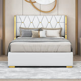 Full Size Upholstered Platform Bed Metal Strips Off White - Furniture Home Direct
