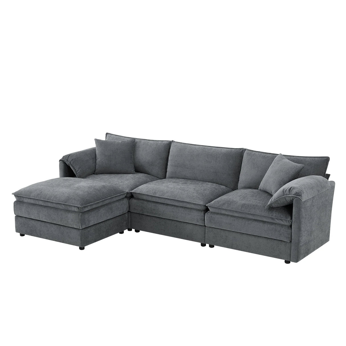 Modular Sectional With Deep And Wide Seat, Cloud Couch Set With Double Cushions Sofa With Movable Ottoman - Furniture Home Direct