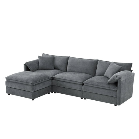 Modular Sectional With Deep And Wide Seat, Cloud Couch Set With Double Cushions Sofa With Movable Ottoman - Furniture Home Direct