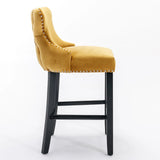 Contemporary Velvet Upholstered Wing-Back Barstools With Button Tufted Decoration And Wooden Legs, And Chrome Nailhead Trim, Leisure Style Bar Chairs, Bar Stools (Set of 2) - Furniture Home Direct