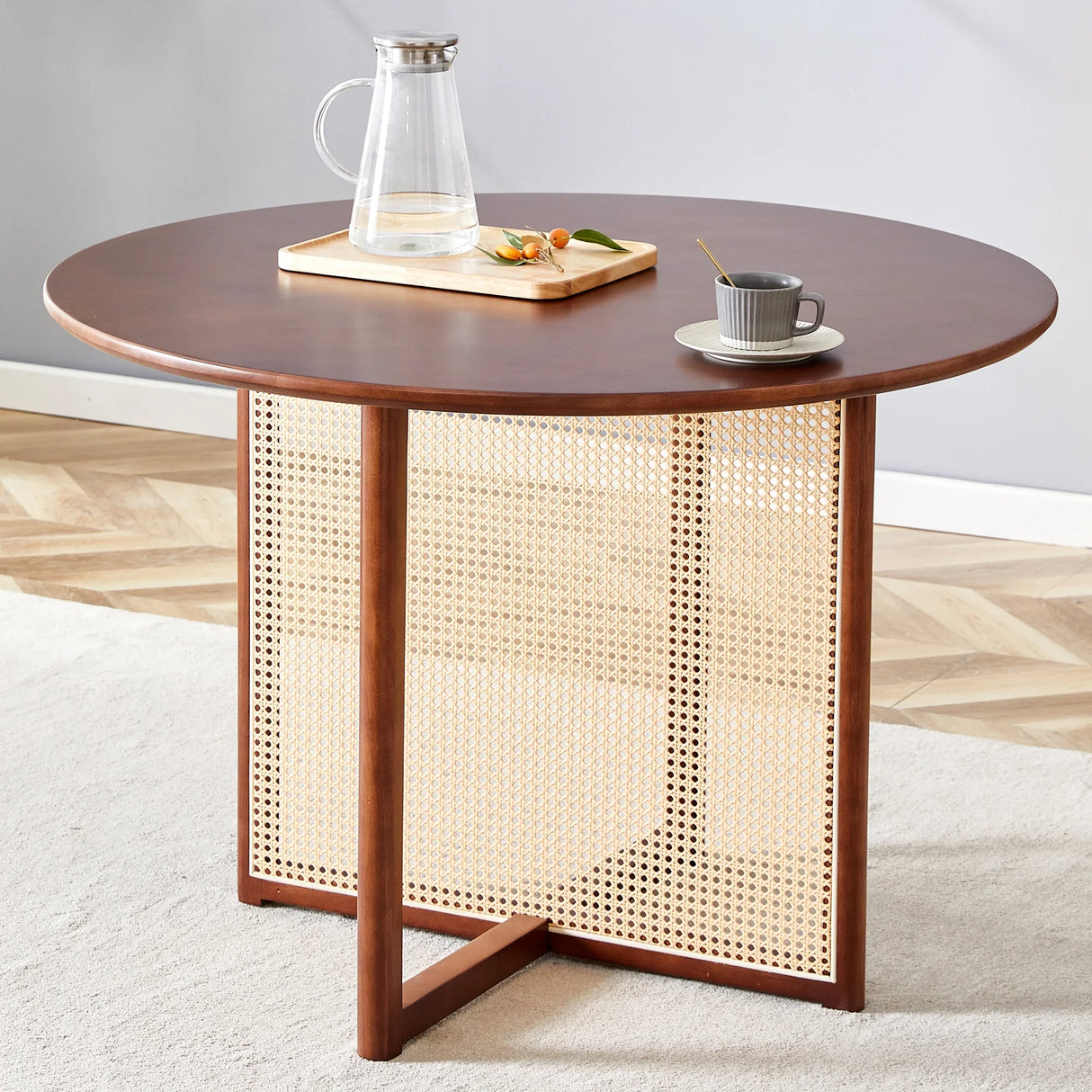 Dining Table Round Solid Wood Modern Rustic Style Walnut - Furniture Home Direct
