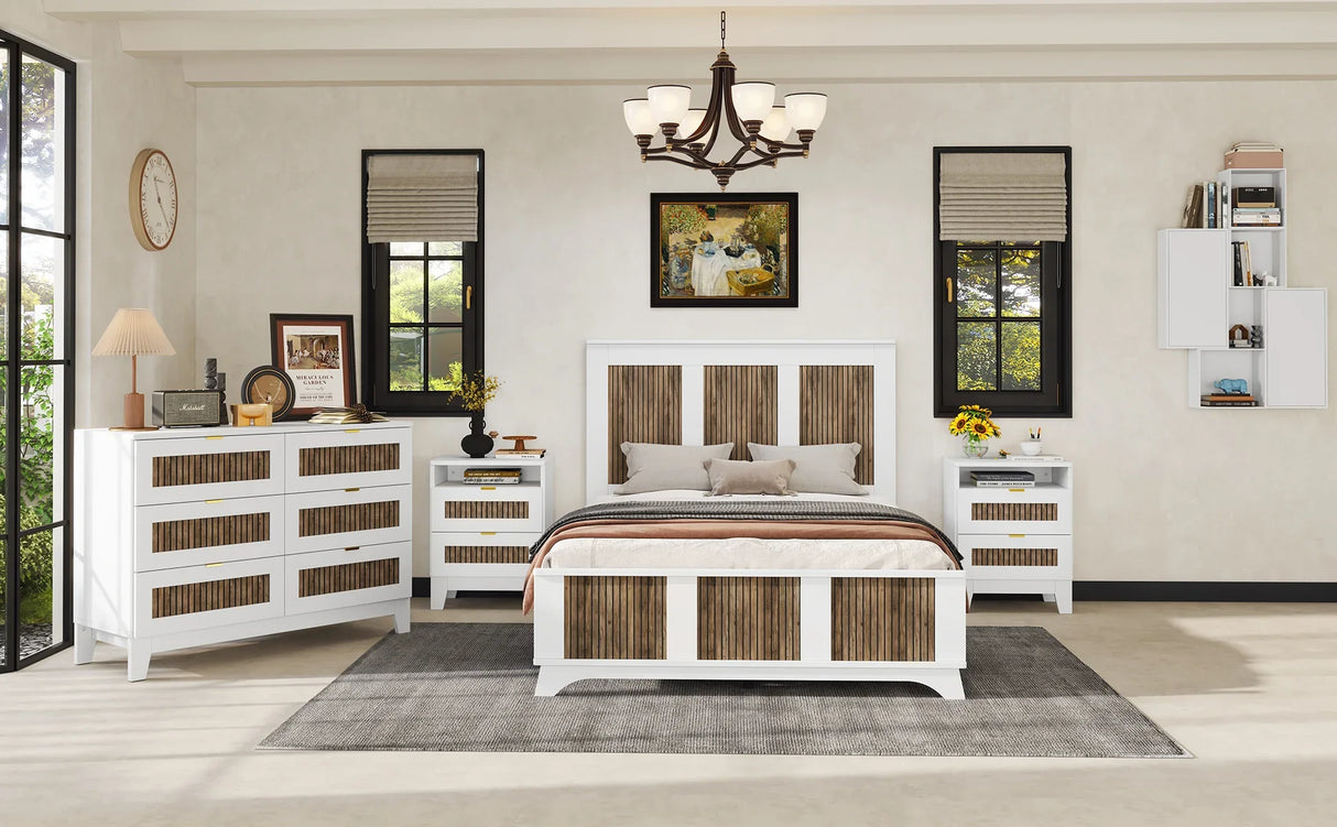 Bedroom Set Full Size Bed Dresser Nightstands Wood White - Furniture Home Direct