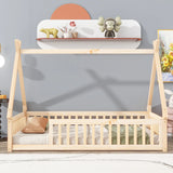 Tent-Shaped Floor Bed, Teepee Bed With Guardrails, Slats - Furniture Home Direct