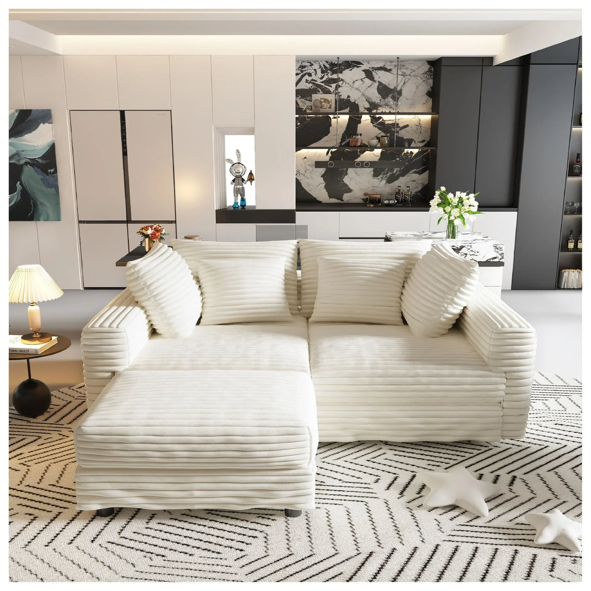 Deep Seat Convertible Sofa With Soft Pillows And Ottomans - Furniture Home Direct
