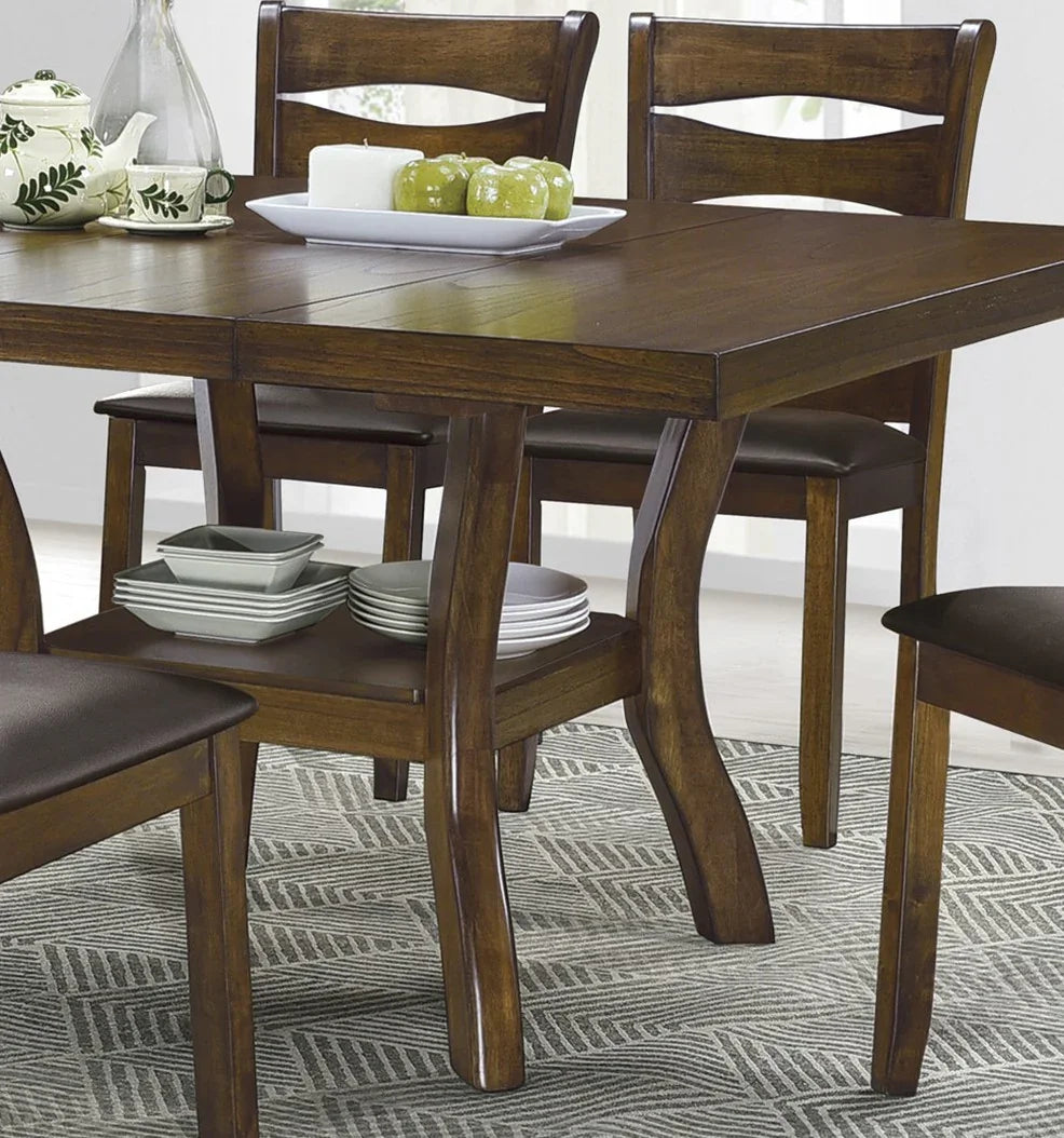 Dining Set With Self Storing Leaf And 6 Wood Chairs Brown - Furniture Home Direct