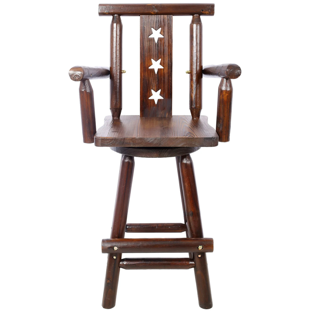 Rustic Tall Bistro Chair Decorative Star Backrest And Footrest, Fir Wood, 4 Foot - Brown - Furniture Home Direct