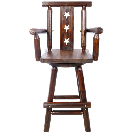 Rustic Tall Bistro Chair Decorative Star Backrest And Footrest, Fir Wood, 4 Foot - Brown - Furniture Home Direct