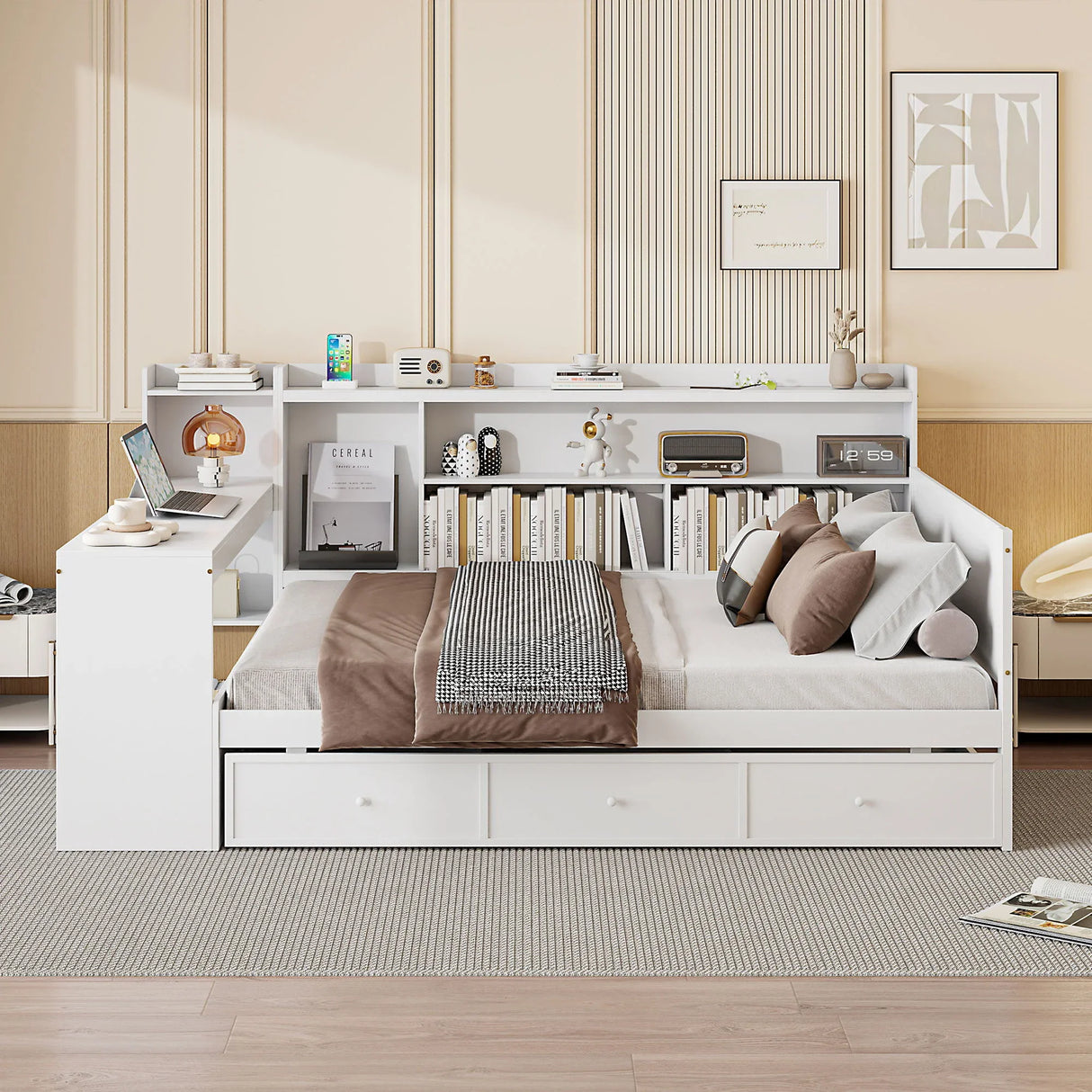 Daybed With 3 Drawers USB Ports And Desk - Furniture Home Direct