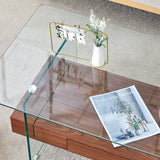 Coffee Table Two Tier Glass Top With Drawer Dark Walnut - Furniture Home Direct