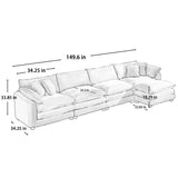 Modern Oversized Modular Cushion Sofa With Ottoman, Low Back, Deep Seating Sofa Set - Furniture Home Direct