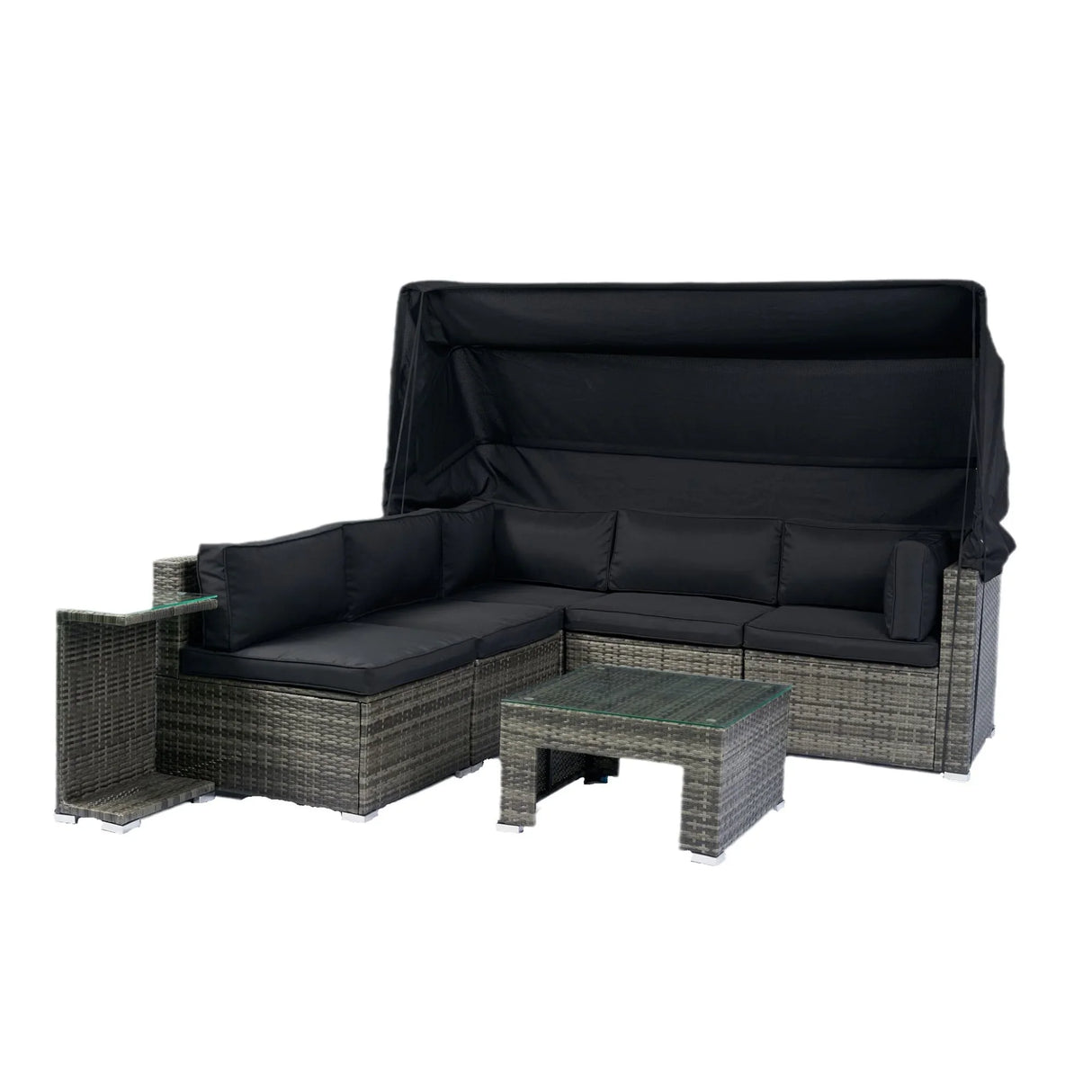 7 Piece Patio Furniture Set With Retractable Canopy Wicker Rattan Sectional Sofa Set Patio Furniture With Washable Cushions For Lawn, Garden, Backyard, Poolside Wicker And Cushion - Gray / Black - Furniture Home Direct
