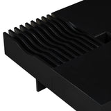 Coffee Table Mid Century Modern Wood Slotted Surface Black - Furniture Home Direct