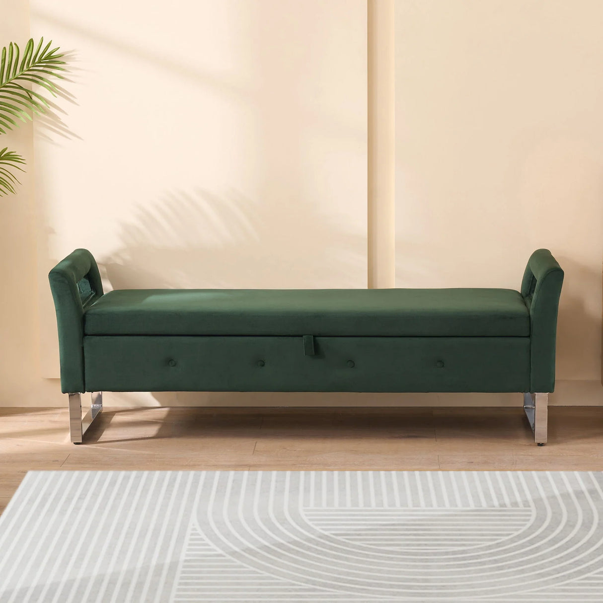 Wide Storage Soft Ottoman Bench With Armrests - Furniture Home Direct