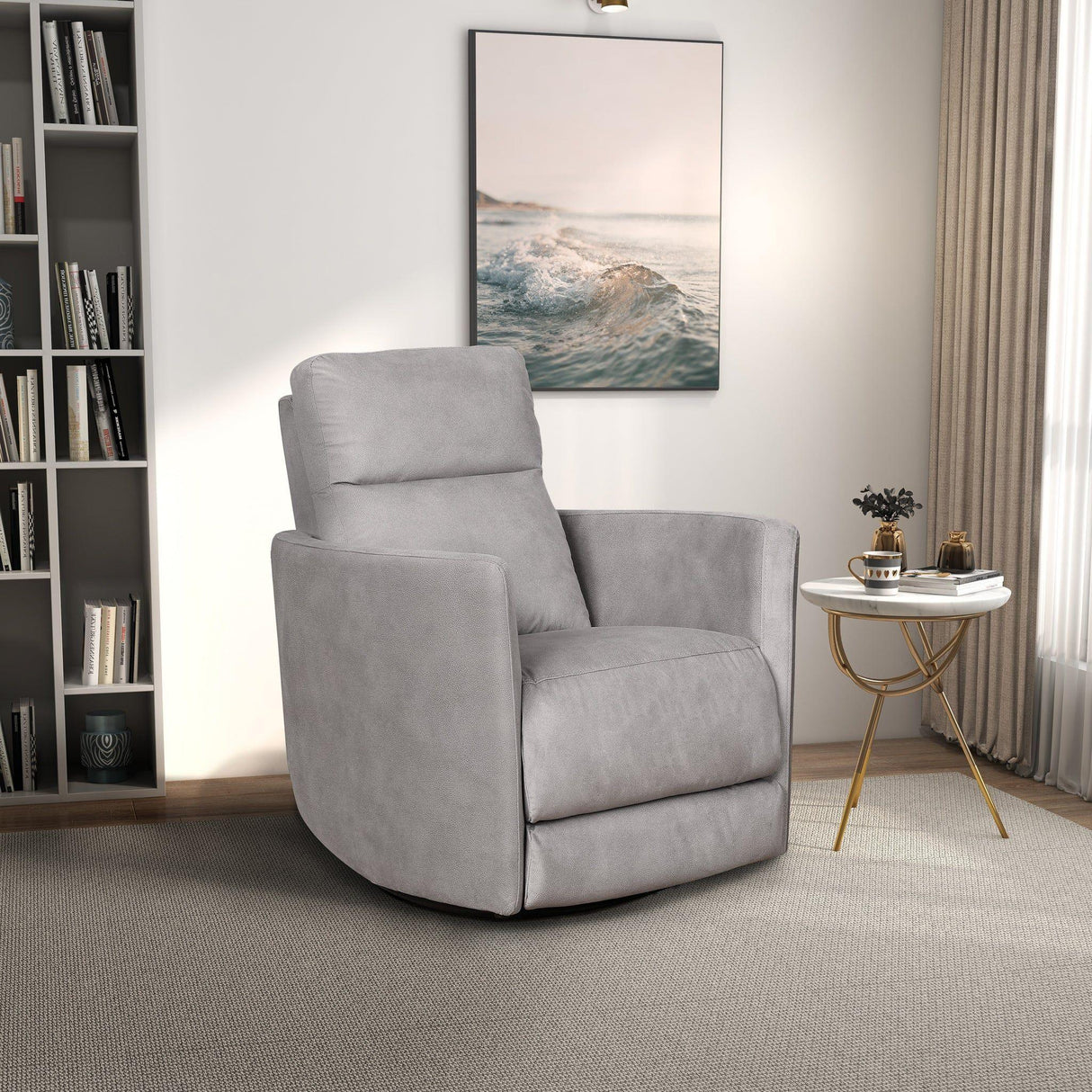 Lawson - Swivel Glider Suede Recliner Chair - Latte - Furniture Home Direct