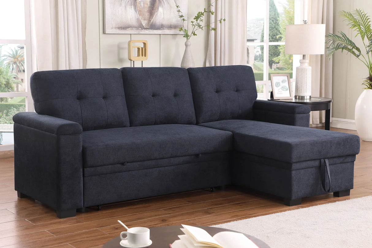 Lucca II - 84.5"W Reversible Sleeper Sectional Sofa with Storage Chaise - Furniture Home Direct