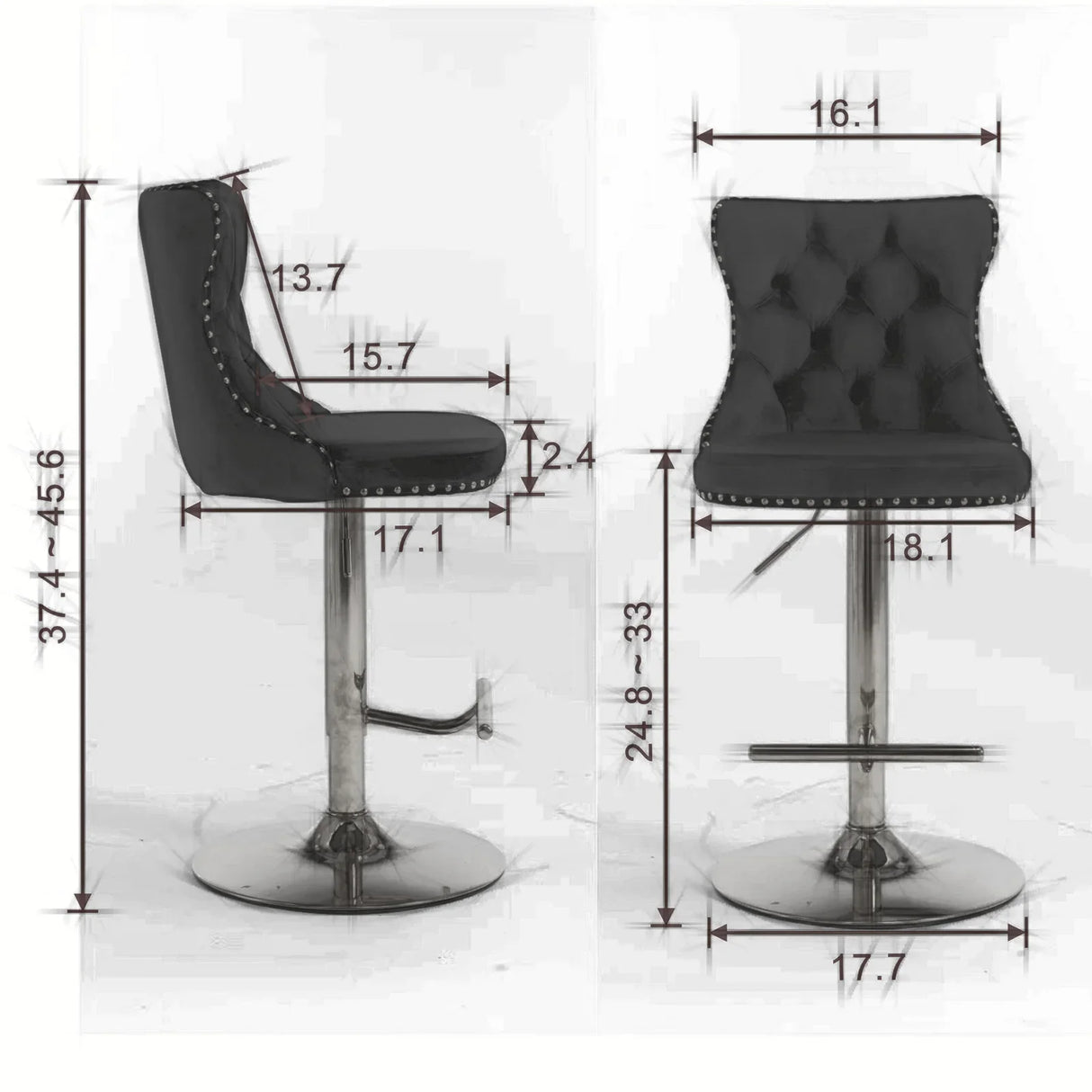 Counter Height Bar Stools Velvet Tufted Back Chrome Gray - Furniture Home Direct
