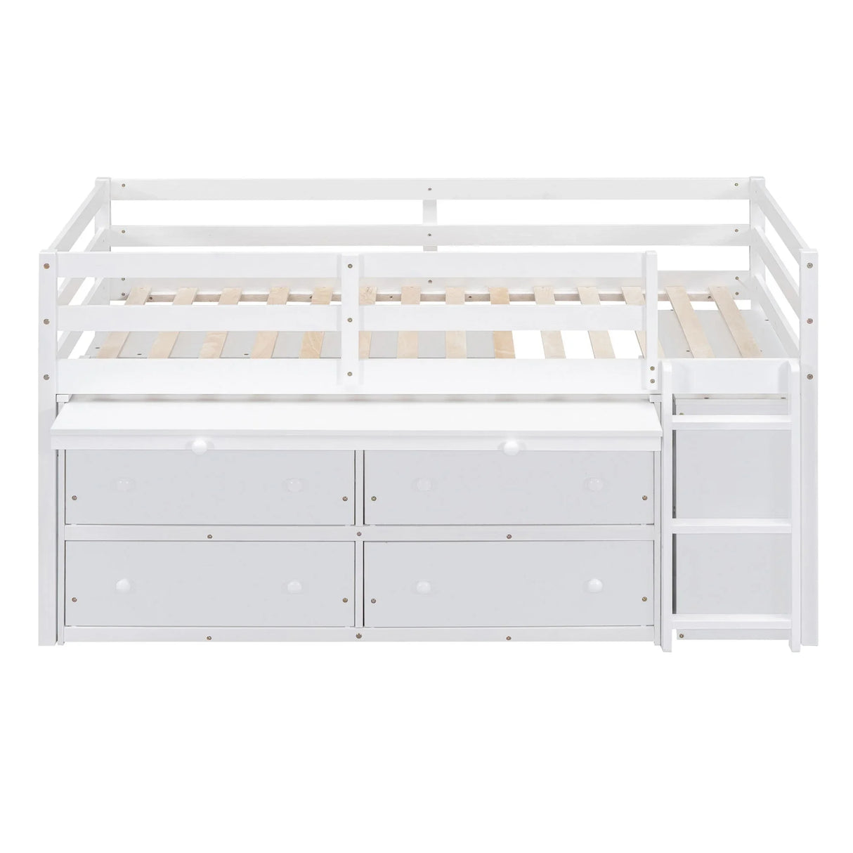 Loft Bed With Retractable Writing Desk And 4 Drawers, With Lateral Portable Desk And Shelves - Furniture Home Direct