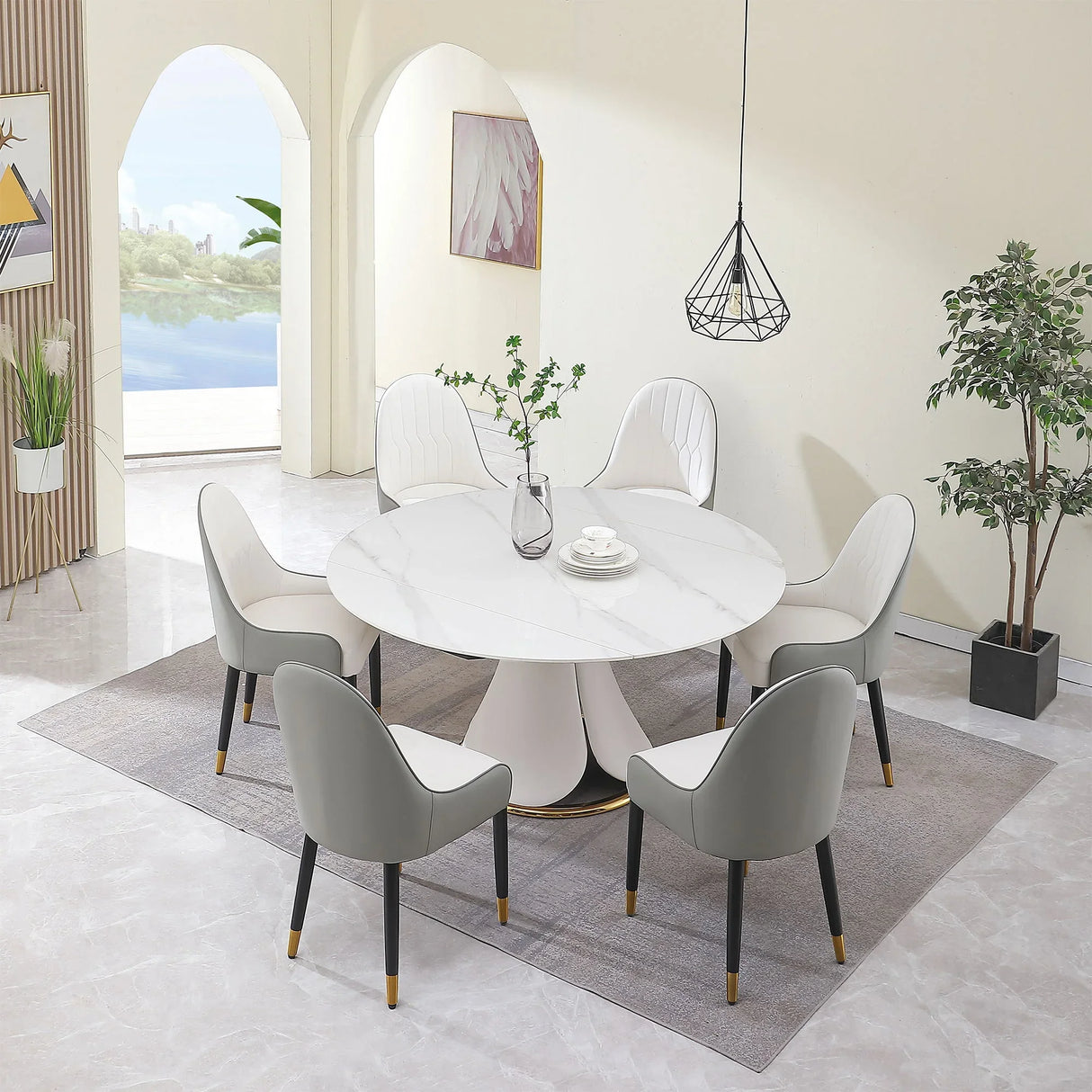 Fashion Modern Sintered Stone Dining Table With Retractable Function And Chairs - Furniture Home Direct