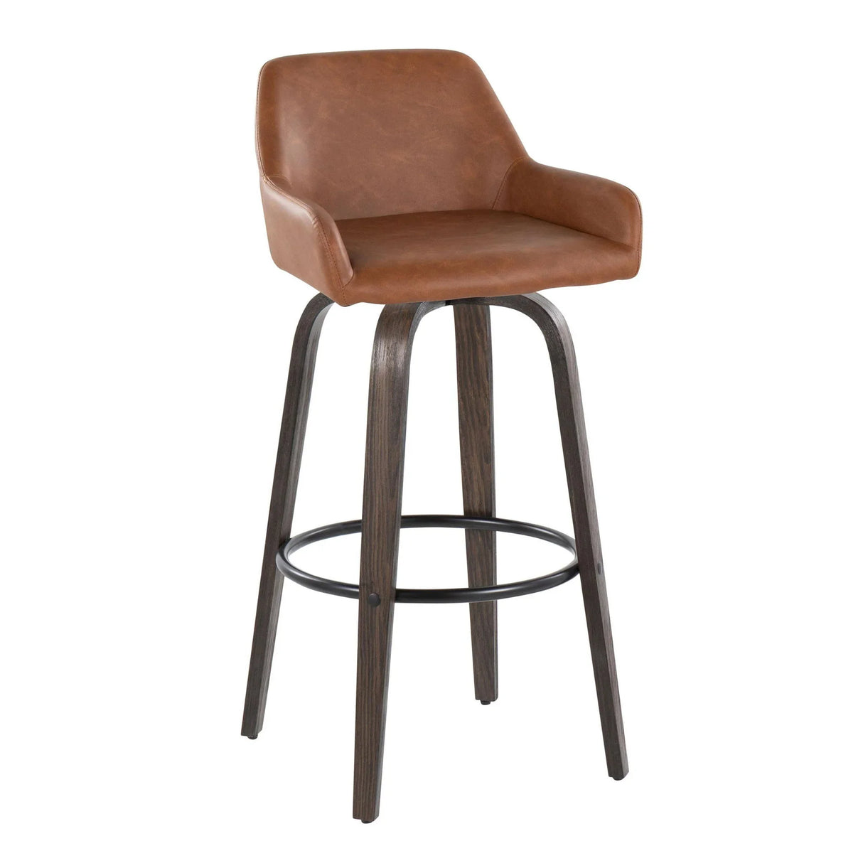 Daniella - Contemporary Fixed Height, Barstool With Swivel With Round Footrest (Set of 2) - Furniture Home Direct