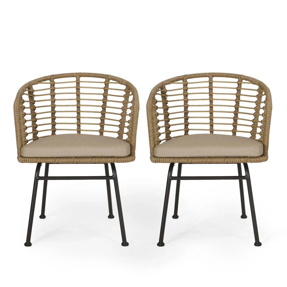 Randy - Modern Wicker Chair With Water Resistant Cushions - Brown / Beige