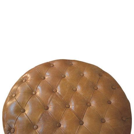 Buffalo - Leather Round Ottoman With Castor Legs - Brown - Furniture Home Direct