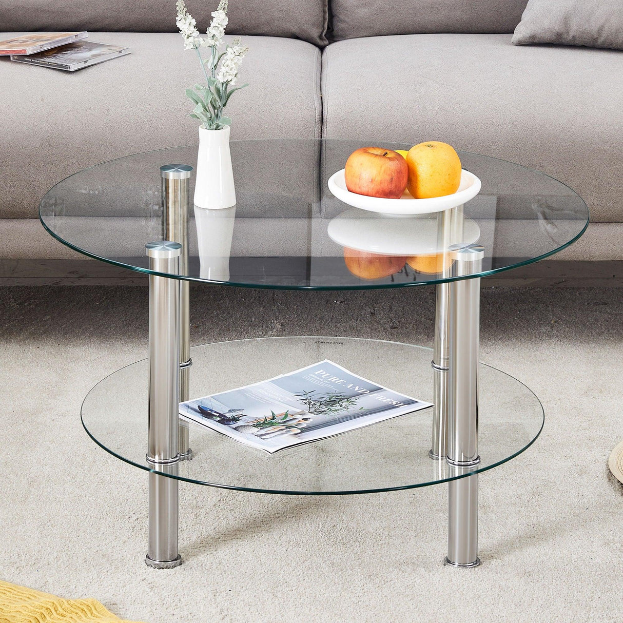 Contemporary Minimalist Double Layer Tempered Glass Coffee Table - Furniture Home Direct