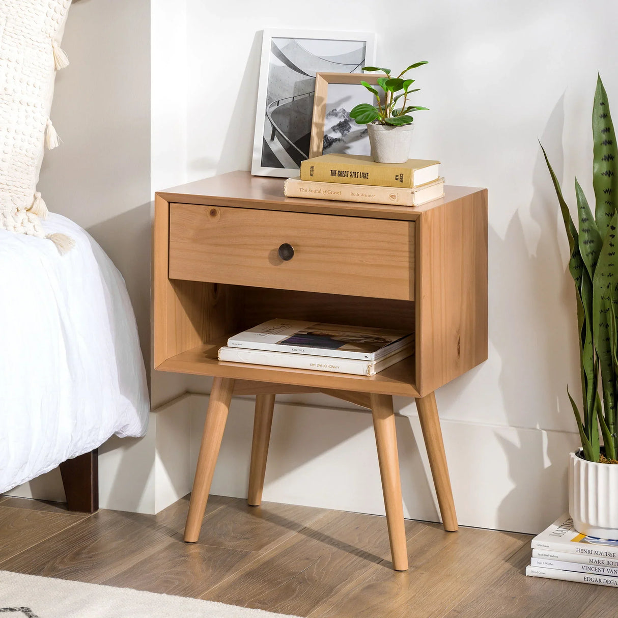 Mid Century Modern Single Drawer Nightstand - Furniture Home Direct