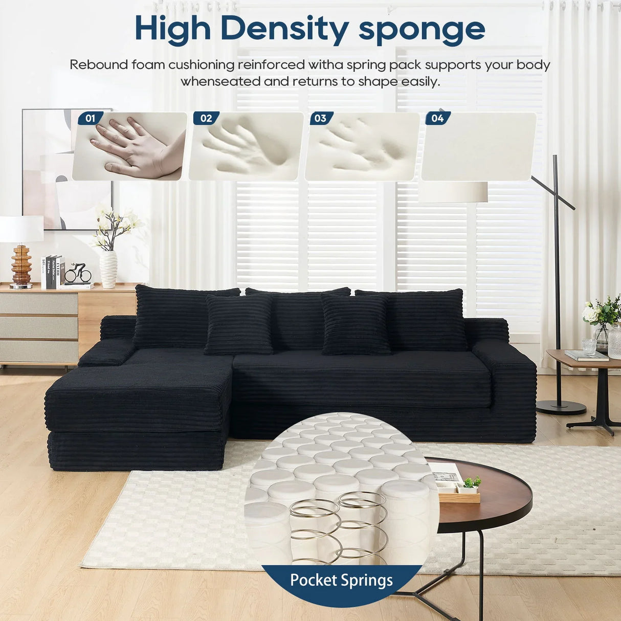 Modern L - Shaped Sectional Couch With Memory Foam - Furniture Home Direct