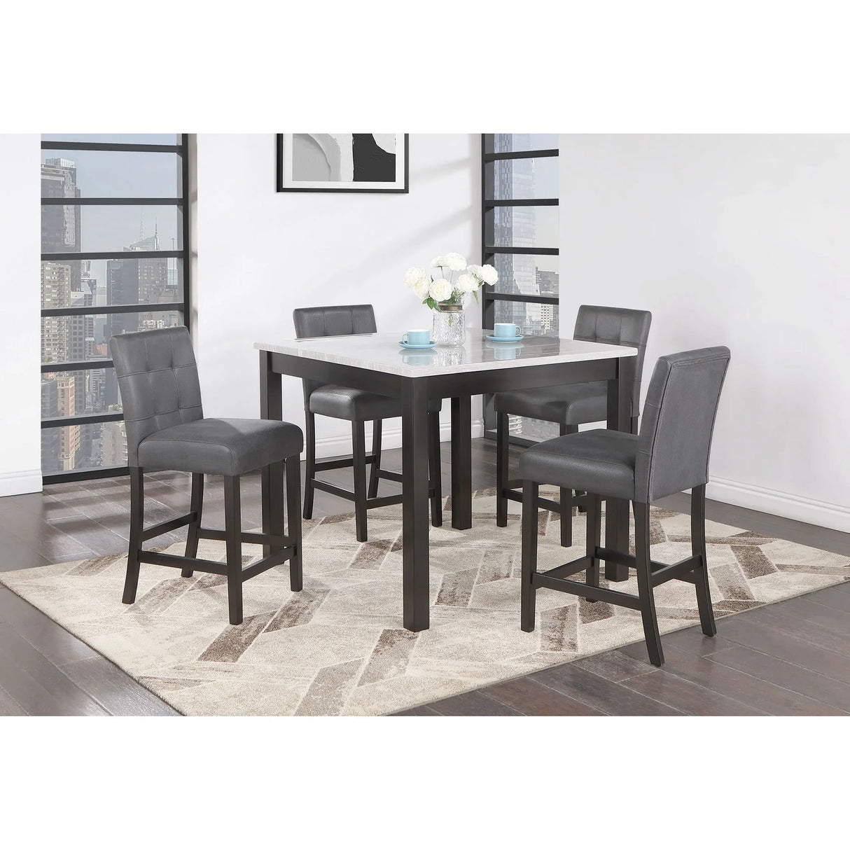 Leon - Bar Table And 4 Bar Stools - Espresso / White - Furniture Home Direct