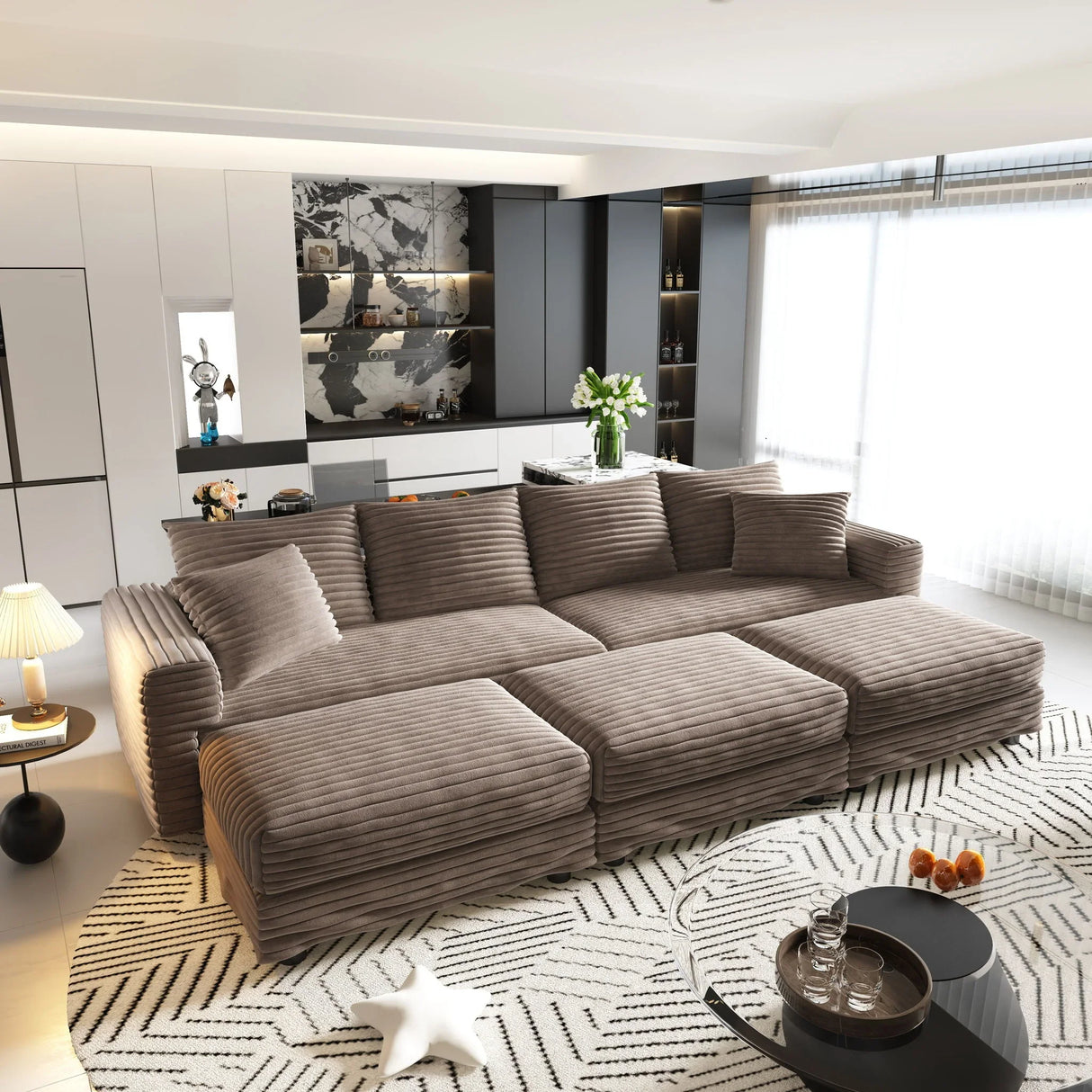 Deep Seat Convertible Sofa With Soft Pillows And Ottomans - Furniture Home Direct