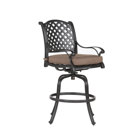 Elegant Cast Aluminum Counter Stool Set With Cushions, All Weather Design - Dark Brown - Furniture Home Direct