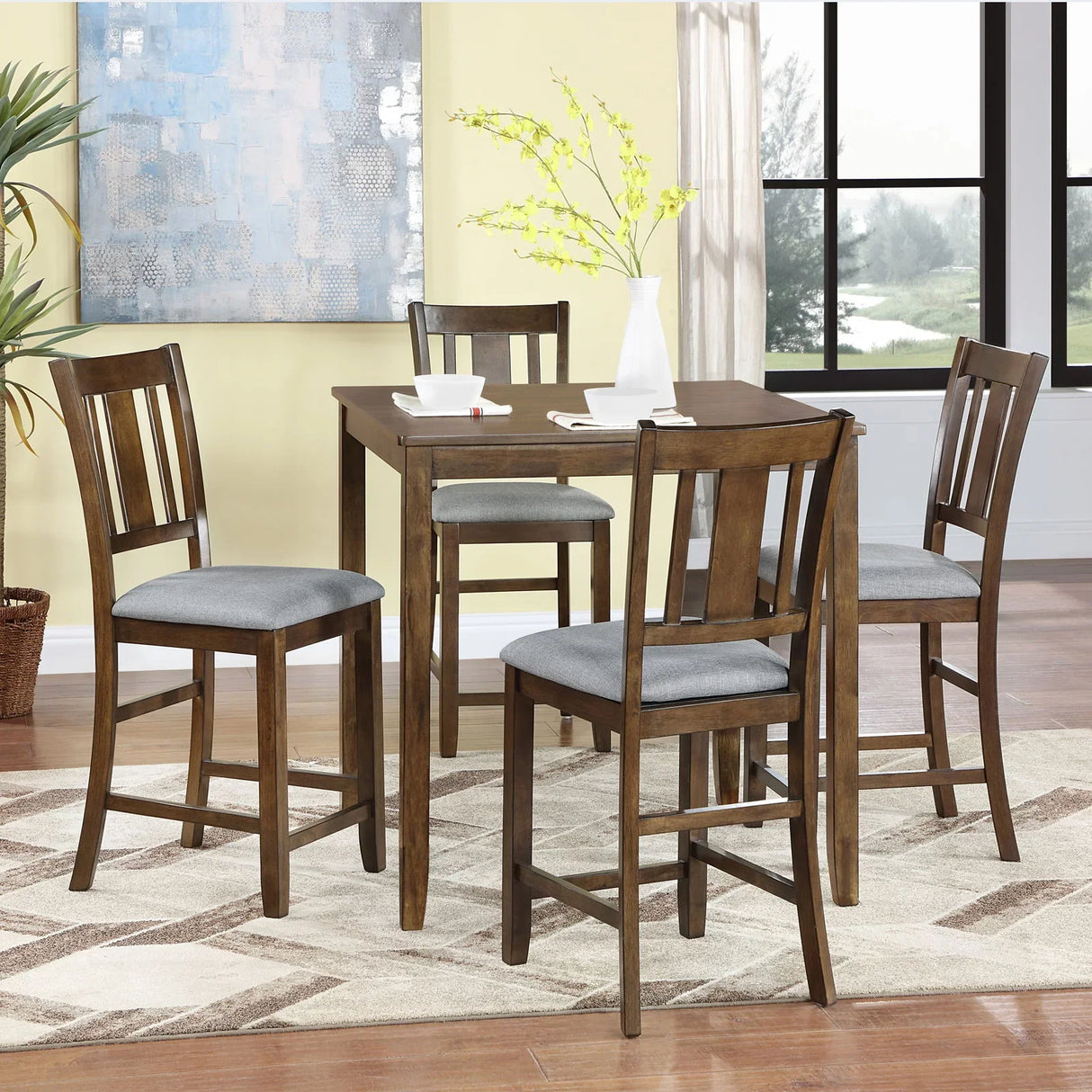 5 Pieces Dining Table Set, Counter Height Kitchen Table Set With Square Table And 4 Upholstered Chairs - Furniture Home Direct