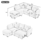 L-Shaped Sectional Pull Out Sofa Bed Sleeper Sofa With Two USB Ports, Two Power Sockets And A Movable Storage Ottoman - Furniture Home Direct