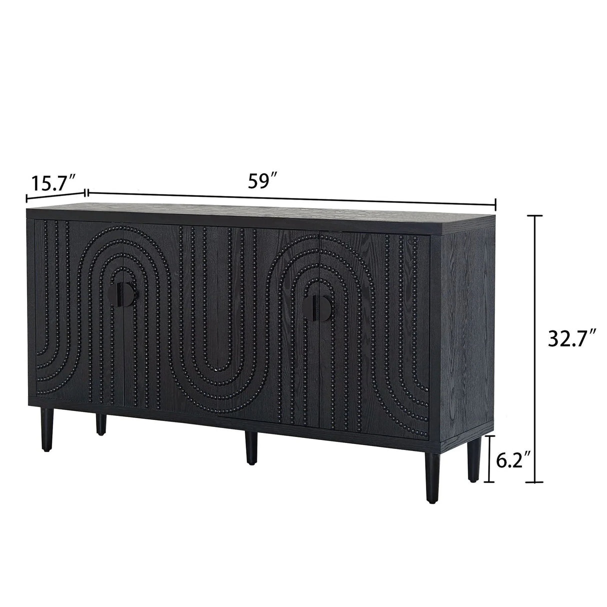 Modern Sideboard Cabinet With Decorative Nailhead Accents, Stylish Storage Solution For Dining, Living Rooms - Black - Furniture Home Direct