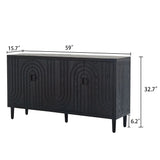 Modern Sideboard Cabinet With Decorative Nailhead Accents, Stylish Storage Solution For Dining, Living Rooms - Black - Furniture Home Direct
