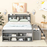 Bed With Bookcase Headboard, Under Bed Storage Drawers And Bed End Storage Case - Furniture Home Direct