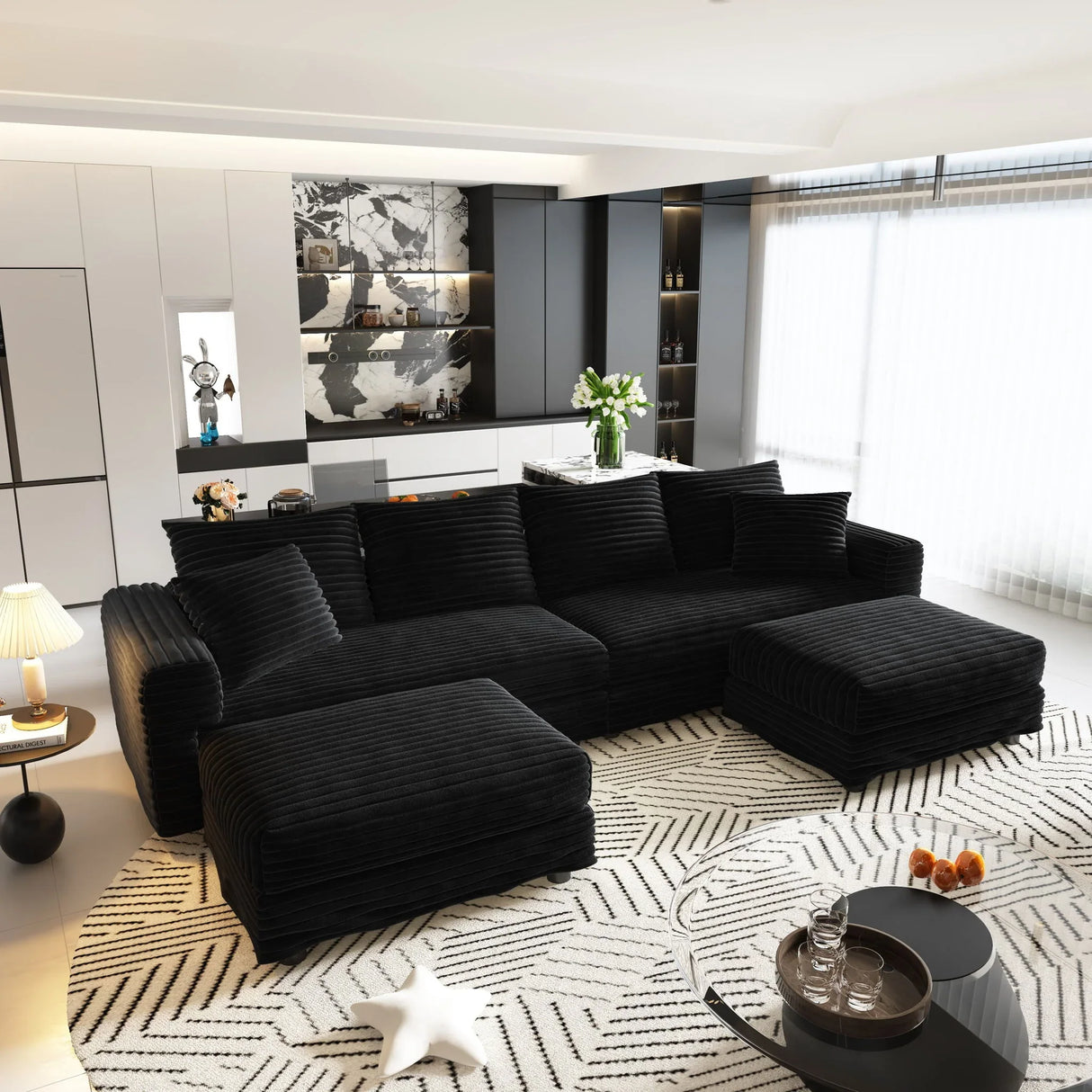 Deep Seat Convertible Sofa With Soft Pillows And Ottomans - Furniture Home Direct
