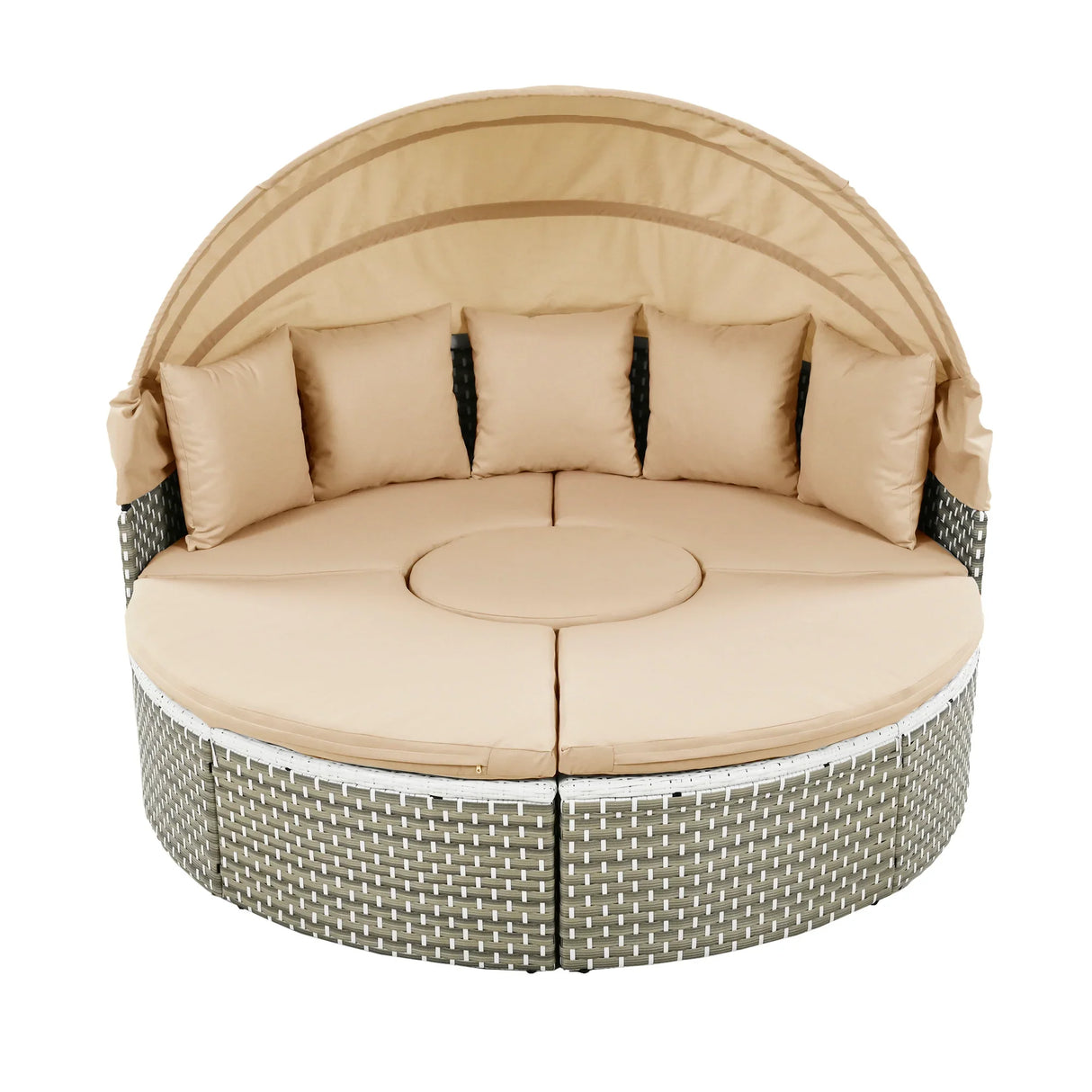 Outdoor Daybed With Canopy Weatherproof Rattan Beige - Furniture Home Direct
